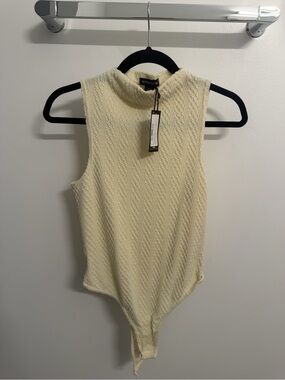 PrettyLittleThing Cream Textured Mock Neck Sleeveless Bodysuit